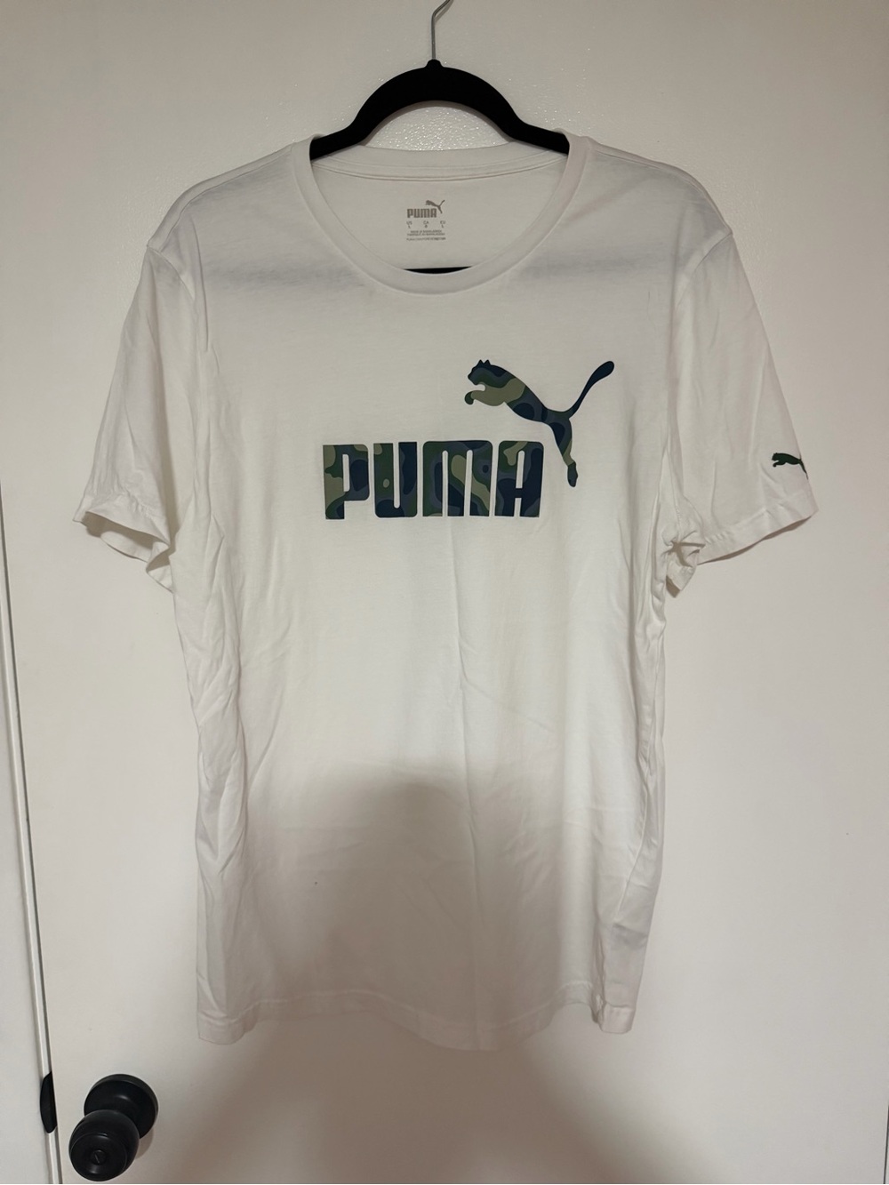 Puma White Short Sleeve Tee with Green Camo Logo